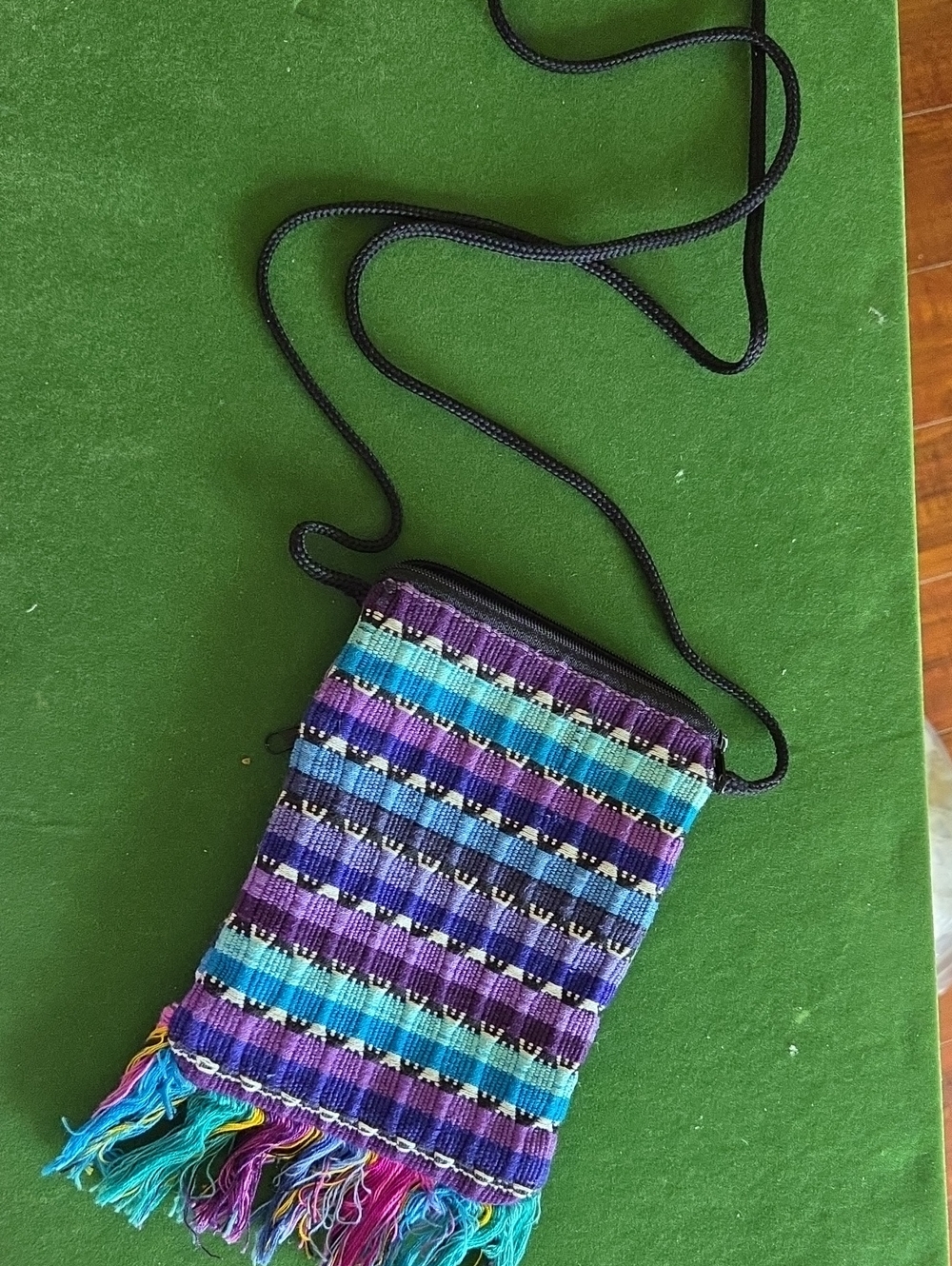 Handwoven Purple & Teal Crossbody Phone Bag - Women's Boho Shoulder Pouch